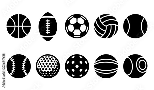 Photos Sports Ball Icon Vector Collection Silhouette Set for Basketball Football Soccer
