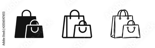 Bilde på lerret Shopping Bags Retail Icon Set in Flat Line and Hand Drawn Style