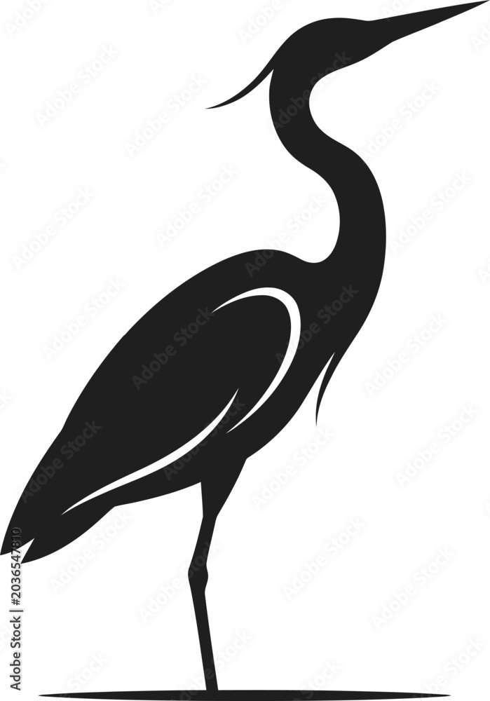 Fototapeta premium Elegant heron bird silhouette standing in profile with graphic design, wildlife