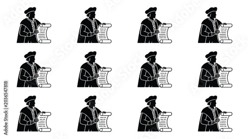 Foto Historical male figure holding parchment scroll silhouette set representing explorers past