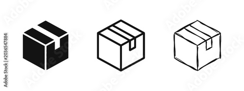 Schilderij op canvas Delivery box icon set, shipping package symbol, logistics and storage cardboard