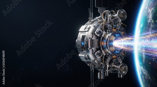 Exploring quantum propulsion technology outer space futuristic design dark environment close-up view