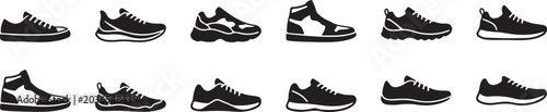 Foto Running Shoes Icon Set Sneaker Footwear Sports Shoe Silhouette Vector Illustrati