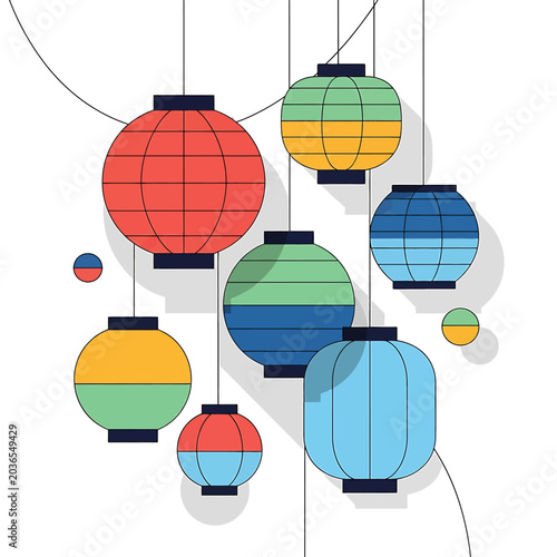Colorful hanging paper lanterns decoration.
