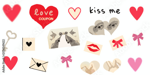 Cuadro en lienzo Collection Of Valentine s Day Paper Cutouts On White Background