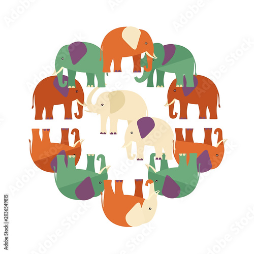 Photography Colorful elephants in a circle formation.