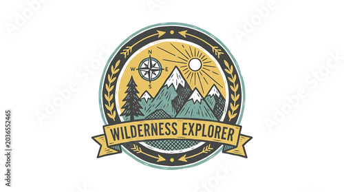 Wilderness explorer adventure travel logo badge.