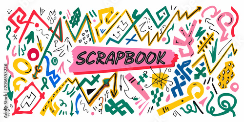 Billede på lærred Colorful abstract vector pattern with handwritten scrapbook text element