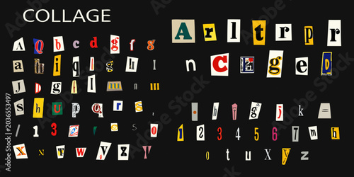 Schilderij op canvas Cut out alphabet letters and numbers in ransom note style collage