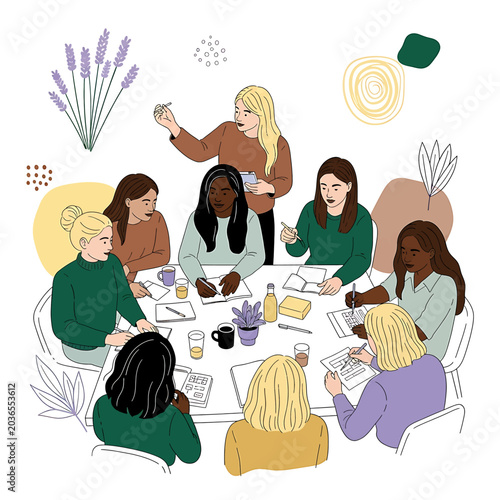 Diverse women in casual meeting.