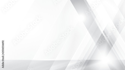 Abstract white and gray color, modern design stripes background with geometric triangle shape and glowing light. Vector illustration.