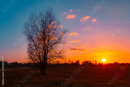 Summer sunset or sundowner view near Obergessenbach, Osterhofen, Deggendorf, Bavaria, Germany