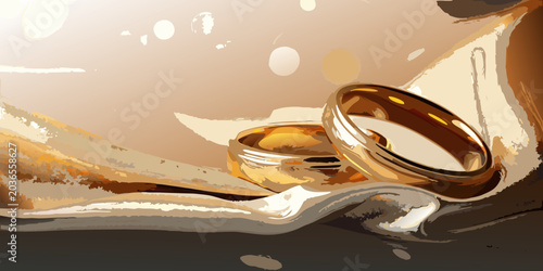 фотографія Golden Wedding Rings A Stylized Vector Illustration With Reflective Surfaces