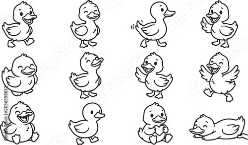 Fotografija Happy Duck Waddling Vector Silhouette