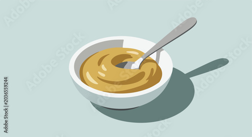 A bowl of creamy condiment with a spoon