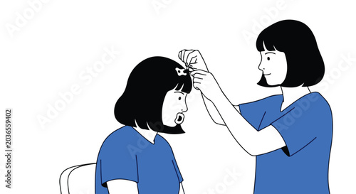Person styling another person's hair with a clip