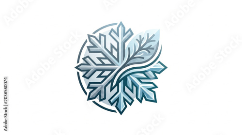 Fotografi Abstract snowflake design with swirling lines and circular border