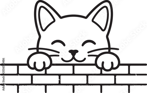 Minimal Cat Peeking Over Wall Playful Black Outline Vector