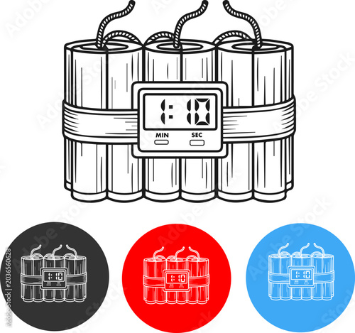 Dynamite Bomb Icon Set Explosive Detonator Vector Illustration Collection