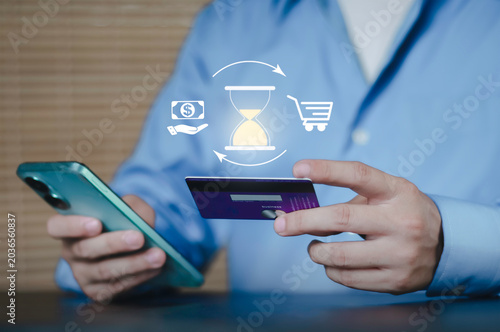 Cuadro en lienzo Processing online payment concept with hourglass icon
