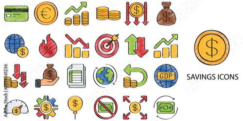 Savings simple concept 24 color icons set .Vector illustration.