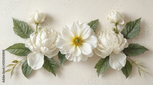 Floral arrangement with jasmine flowers on a neutral background with a vintage style. Wallpaper, copy space.