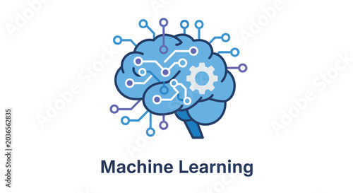 Tableau sur toile Brain with gears and circuits flat vector illustration on white background