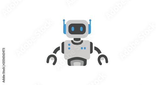 Fotografie Robot Icon With Blue Antennas Flat Vector Illustration On White Background