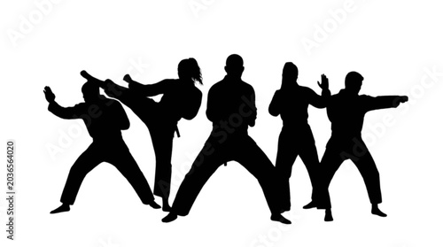 Fotografija Silhouettes of people practicing karate