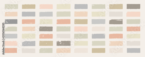 Dusty paint brush swatches. Vector color brushstrokes set. Grungy splashes. Pale smears. Grunge ink label bg. Abstract frame highlights kit. Muted color gouache smudges. Watercolor daubs graphic pack