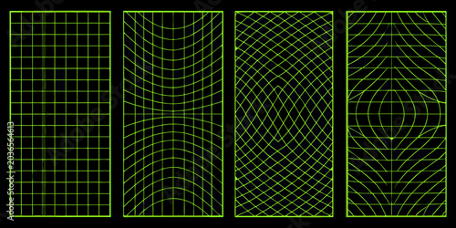 Obraz na plátně Linear grid patterns abstract vector illustration on black background