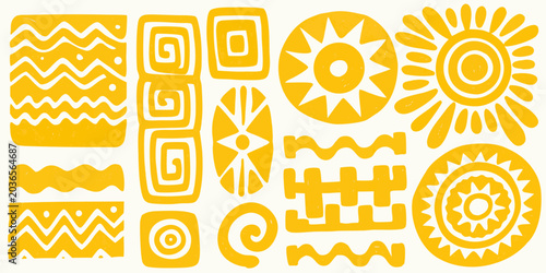 Photos Stylized Orange Symbols And Geometric Motifs Vector Illustration