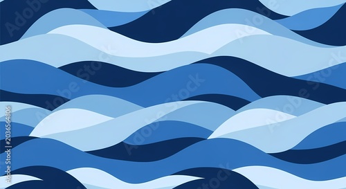 Abstract Blue Waves Pattern Background, Seamless Fluid Design