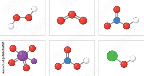 Foto Chemical Molecular Structure Model Icon Set Featuring Various Atom Bonds Compoun