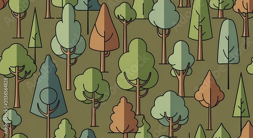 Flat Design Forest Pattern: Stylized Trees, Nature Background, Organic Pattern