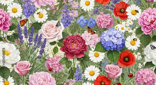 Vibrant floral arrangement, diverse blossoms, garden life, summer bloom, nature beauty