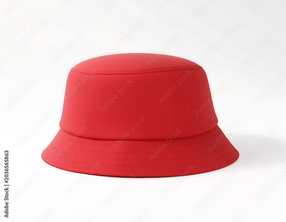 Fototapeta premium Blank Red Bucket Hat Isolated on White Background Front View Fashion Apparel Mockup
