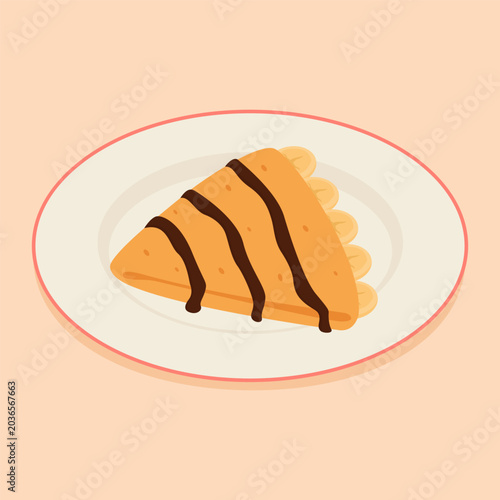 Illustration of Banana Crepe with sweet Chocolate sauce