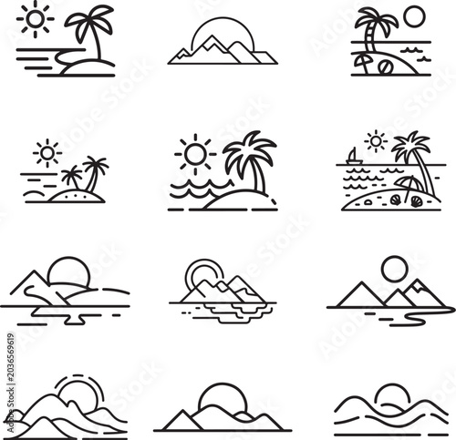 Nature Landscape Icon Set.