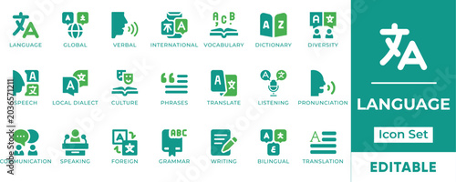 Fotografija Language Translation Dictionary Bilingual Grammar Foreign Vocabulary Vector Icon