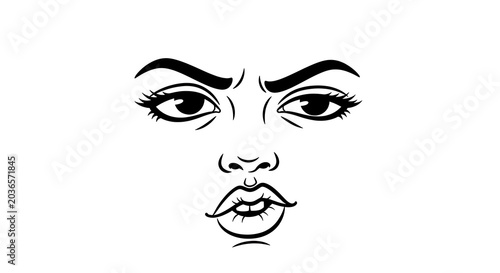 Fotografía Hand drawn illustration of a skeptical woman with a suspicious and doubtful faci