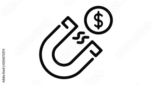 Investment Magnet Money Line Icon Animation