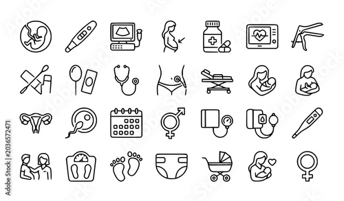 Minimal obstetrics and pregnancy outline icon collection vector design