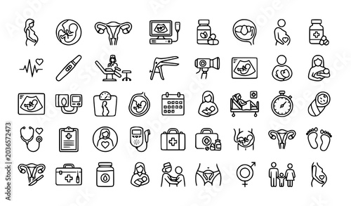 Fotografie Professional gynecology and motherhood outline icon set vector illustration