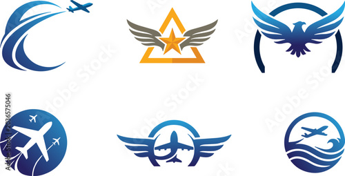 Εκτύπωση καμβά Aviation logo illustration collection featuring airplane symbols, flight emblems