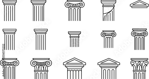 Konstfotografi Classical architecture column illustration collection featuring Doric, Ionic, Co