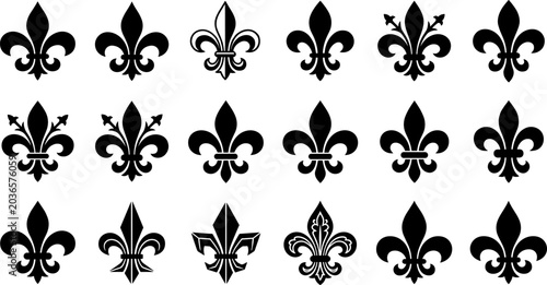 Tableau sur toile Fleur‑de‑lis symbol illustration collection featuring heraldic emblems, French r