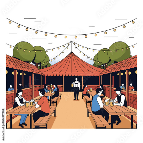 Canvastavla People eating at outdoor food court.