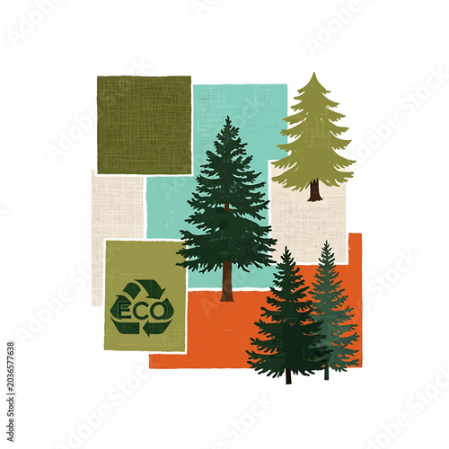 Eco friendly forest trees collage design.