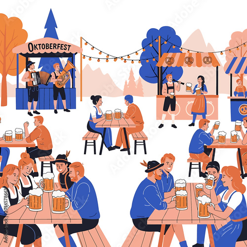 People enjoying Oktoberfest beer festival.